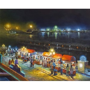 Hanif Shahzad, Port Grand II- Karachi, 27 x 36 Inch, Oil on Canvas, Cityscape Painting, AC-HNS-074